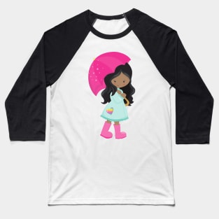 African American Girl, Rain, Raincoat, Umbrella Baseball T-Shirt